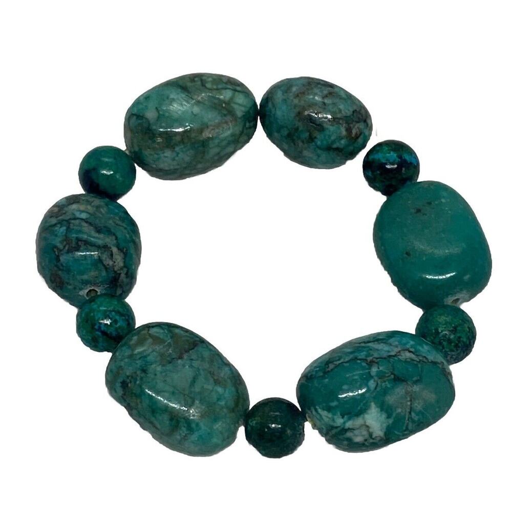 Emerald Green Agate 8” Fashion Stretch Bracelet Handcrafted Tumbled Stones Beads - Picture 8 of 13